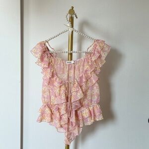 Elodie Pink Ruffle Floral Blouse – XS